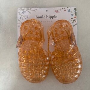 Haute Hippie Kids Orange Glitter Jelly Sandals with Buckle Strap